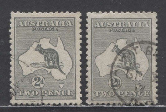 Australia SG#35 (SC# 45)-35c (SC# 45) 1915-1917 Kangaroo & Maps Issue, Die 1, Normal & Shiny Paper, 3rd Wmk, 2 Very Fine Used Singles, Click on Listing to See ALL Pictures, Estimated Value $25