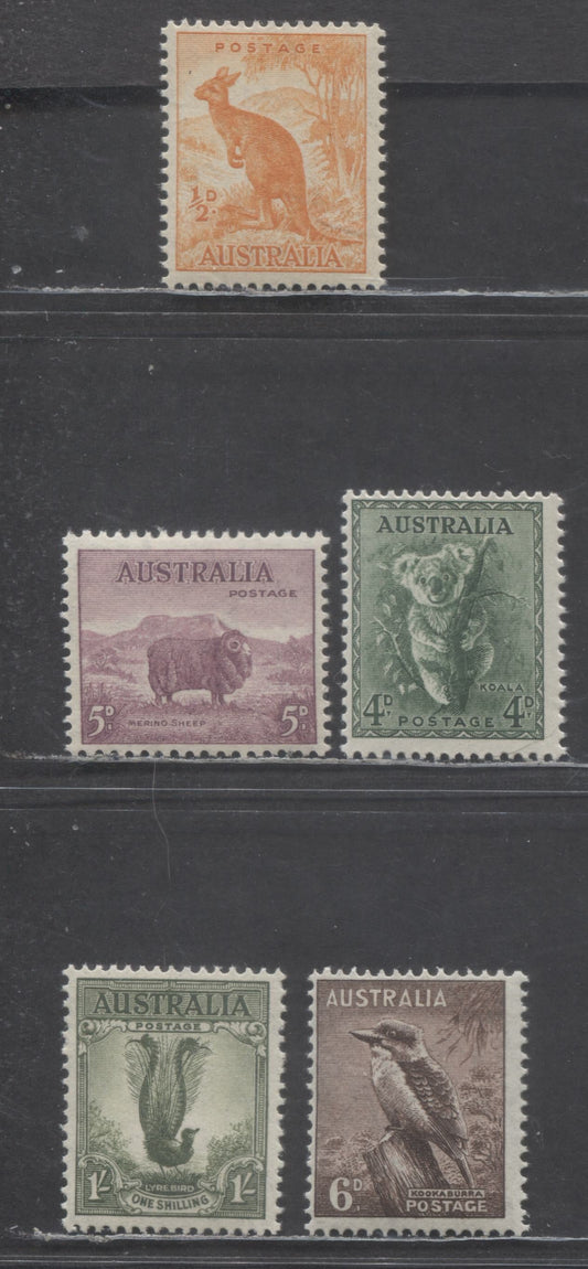Australia SC#166/175 1942-1944 Kangaroo & Maps Issue, Perf 15x14, 5 F/VFNH Singles, Estimated Value $7