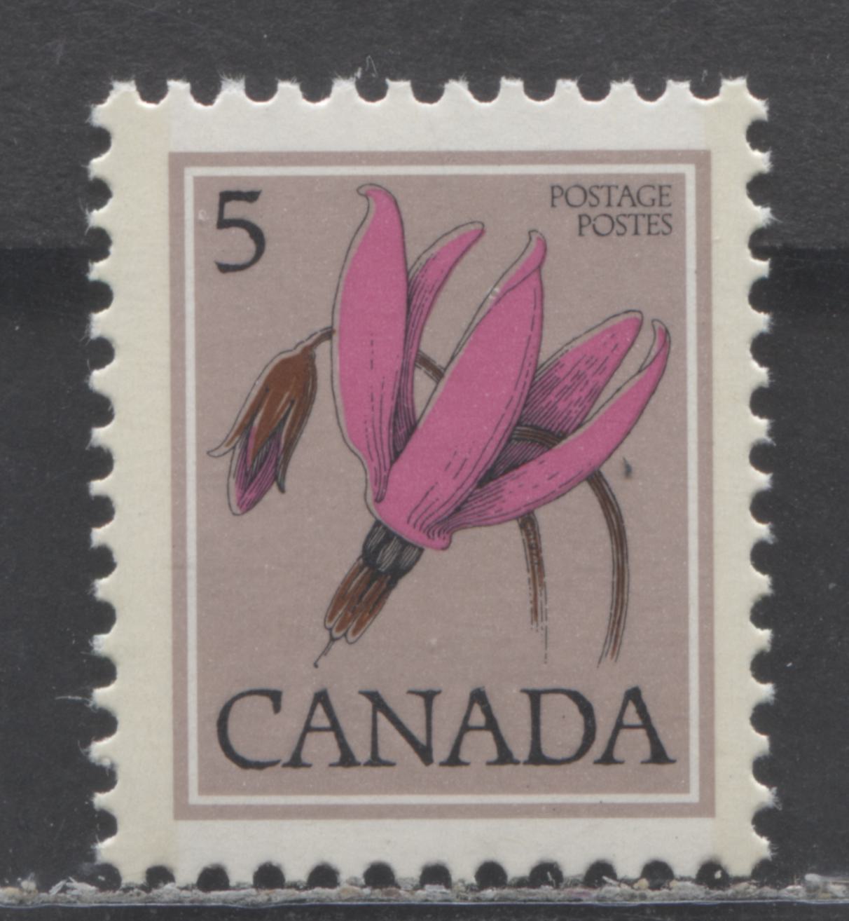 Lot 477 Canada #710var 5c Multicoloured Shooting Star, 1977-1982 Floral Definitive Issue, Double Print Of Canada, Once Albino On DF/DF Bluish White, Light Tagging, Satin PVA