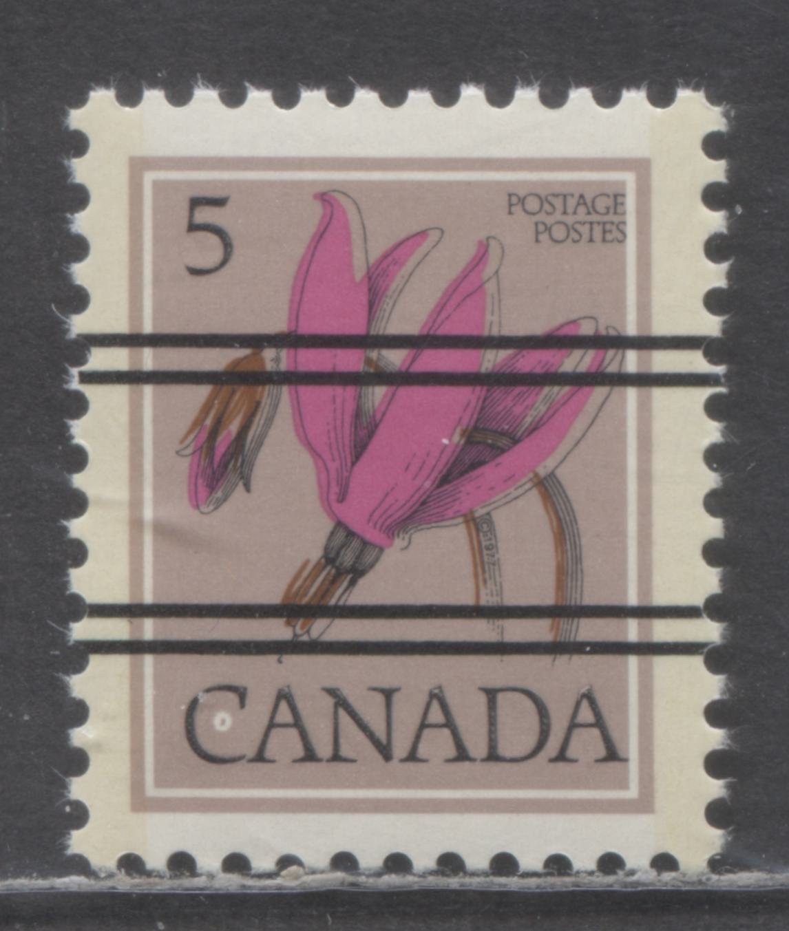 Lot 479 Canada #710xx var 5c Multicoloured Shooting Star, 1977-1982 Floral Definitive Issue, Canada Doubled, Once Albino & Donut Flaw In C Of Canada