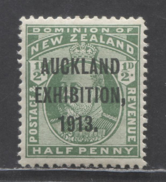 Lot 51 New Zealand SG#130E 1/2d Green 1913 Auckland Exhibition Issue, A VFOG Single, 2017 Gibbons Cat. $30