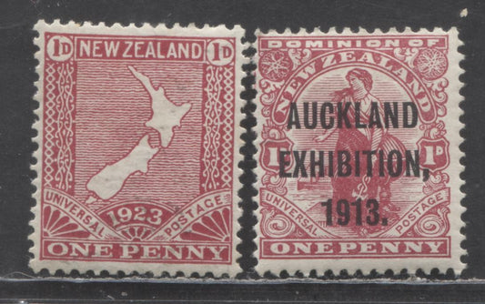 Lot 52 New Zealand SC#131E/175 1913 Auckland Exhibition & Restoration Of Penny Postage Issues, De La Rue Printing, 2 F/VFOG Singles, Click on Listing to See ALL Pictures, Estimated Value $20