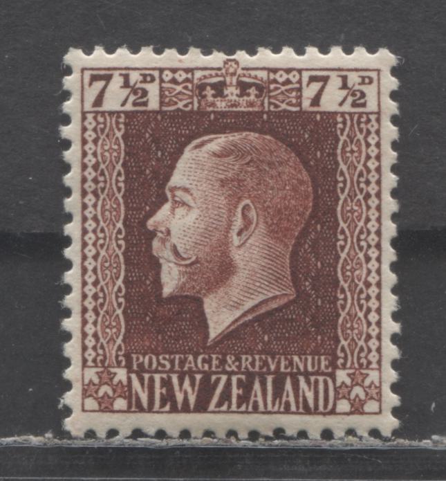 Lot 56 New Zealand SC#155 7.5d Brownish Purple 1915-1922 King George V Issue, A VFOG Single, Click on Listing to See ALL Pictures, 2022 Scott Classic Cat. $22.5