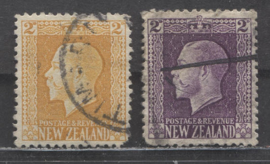 Lot 57 New Zealand SC#146a-147 1915-1922 Engraved King George V Issue, Perfs 14x13.5 & 14x14.5, 2 Very Good/Fine Used Singles, Click on Listing to See ALL Pictures, Estimated Value $28