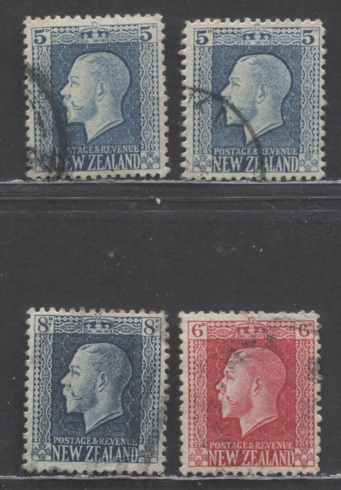 Lot 60 New Zealand SG#424 (SC# 153)-424d (SC# 156) 1915-1922 Engraved King George V Issue, 4 Fine/Very Fine Used Singles, Click on Listing to See ALL Pictures, Estimated Value $50