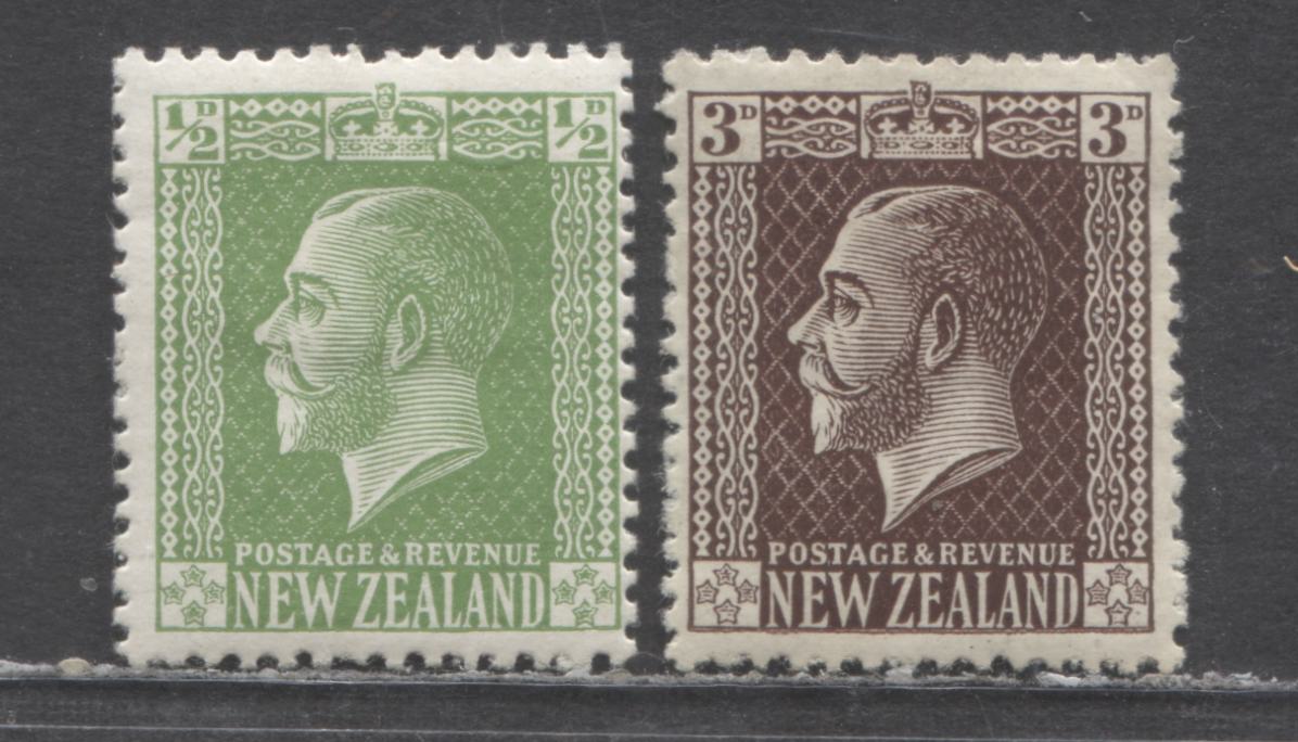 Lot 63 New Zealand SG#446 (SC# 144)/449 (SC# 164) 1915-1919 King George V Issue, Surface Printed On Cowan Paper, 2 FOG Singles, Click on Listing to See ALL Pictures, Estimated Value $7