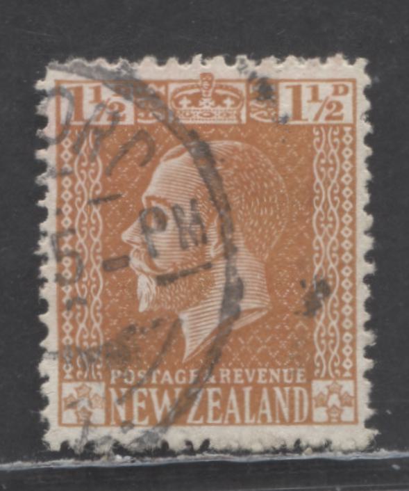 Lot 66 New Zealand SG#450 (SC# 162a) 1.5d Orange-Brown 1915-1919 King George V Issue, On Wiggins-Teape Paper With Vertical Mesh, A Fine/Very Fine Used Single, Click on Listing to See ALL Pictures, Estimated Value $85, Scarce Stamp