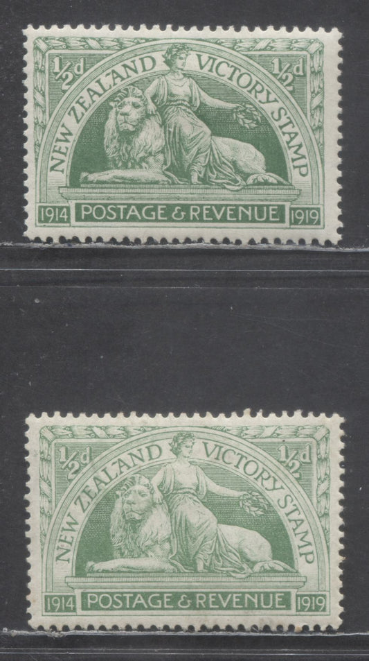 Lot 67 New Zealand SG#453 (SC# 163)-453a (SC# 163) 1920 Victory Issue, 2 F/VFOG Singles, Click on Listing to See ALL Pictures, Estimated Value $25
