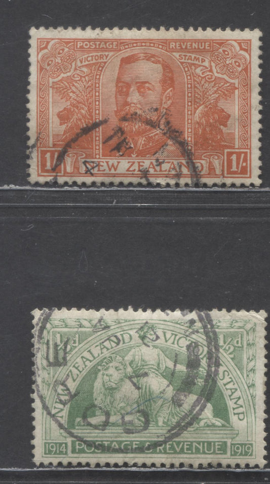 Lot 68 New Zealand SG#453a (SC# 165)  1920 Victory Issue, 2 Very Good/Fine Used Singles, Click on Listing to See ALL Pictures, Estimated Value $26