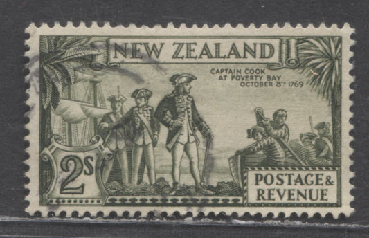 New Zealand SC#197 2/- Green 1935 Pictorial Issue, Star and NZ Wmk Perf 13-14x13.5, A Very Fine Used Single, Click on Listing to See ALL Pictures, 2022 Scott Classic Cat. $31