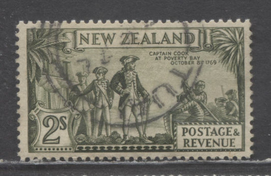 New Zealand SC#197a 2/- Green 1935 Pictorial Issue, Star and NZ Wmk Perf 13.5x14, A Very Fine Used Single, Click on Listing to See ALL Pictures, 2022 Scott Classic Cat. $35