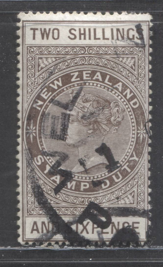 Lot 88 New Zealand SC#AR33 2/- Brown 1903-1915 Queen Victoria Postal Fiscal, Perf 14.5x14 On Cowan Paper, A Fine Used Single, Estimated Value $5