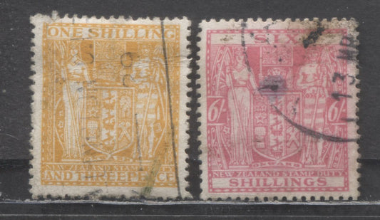 Lot 89 New Zealand SG#F146 (SC# AR47)/F150 (SC# AR51) 1931-1939 Arms Postal Fiscal Issue, On Cowan Paper, Single Star & NZ Wmk, 2 Fine Used Singles, Click on Listing to See ALL Pictures, Estimated Value $19