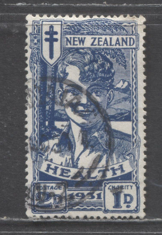 Lot 92 New Zealand SC#B4 2d + 1d Blue 1931 Health Semi Postal, A Very Fine Used Single, Click on Listing to See ALL Pictures, 2022 Scott Classic Cat. $75