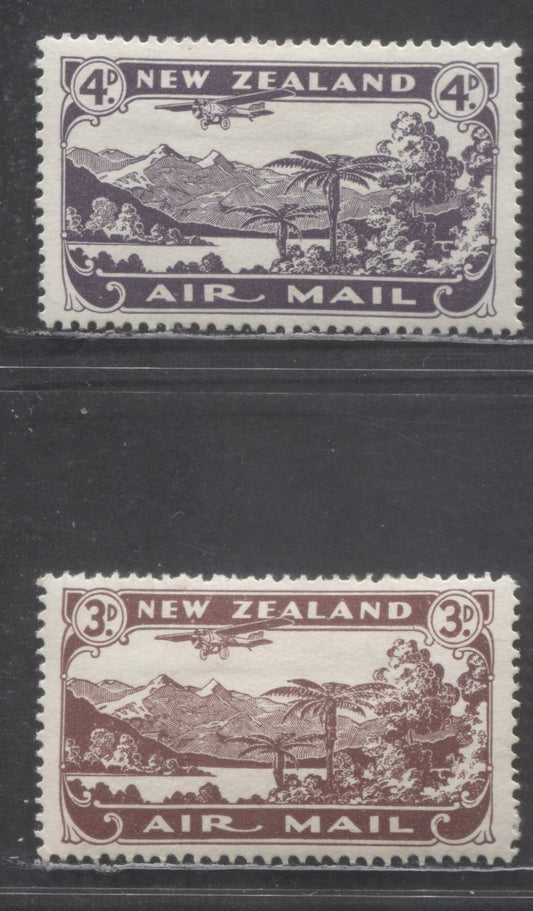 Lot 95 New Zealand SC#C1-C2 1931 Airmail Issue, Perf 14x14.5, 2 VFOG Singles, Click on Listing to See ALL Pictures, 2022 Scott Classic Cat. $55