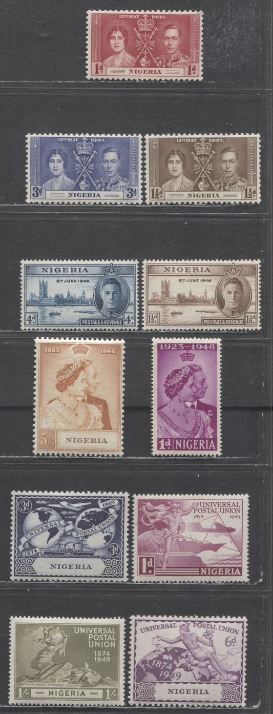 Nigeria SC#50/78 1937-1949 Coronation - UPU Issues, 11 VFNH/OG Singles, Click on Listing to See ALL Pictures, Estimated Value $25