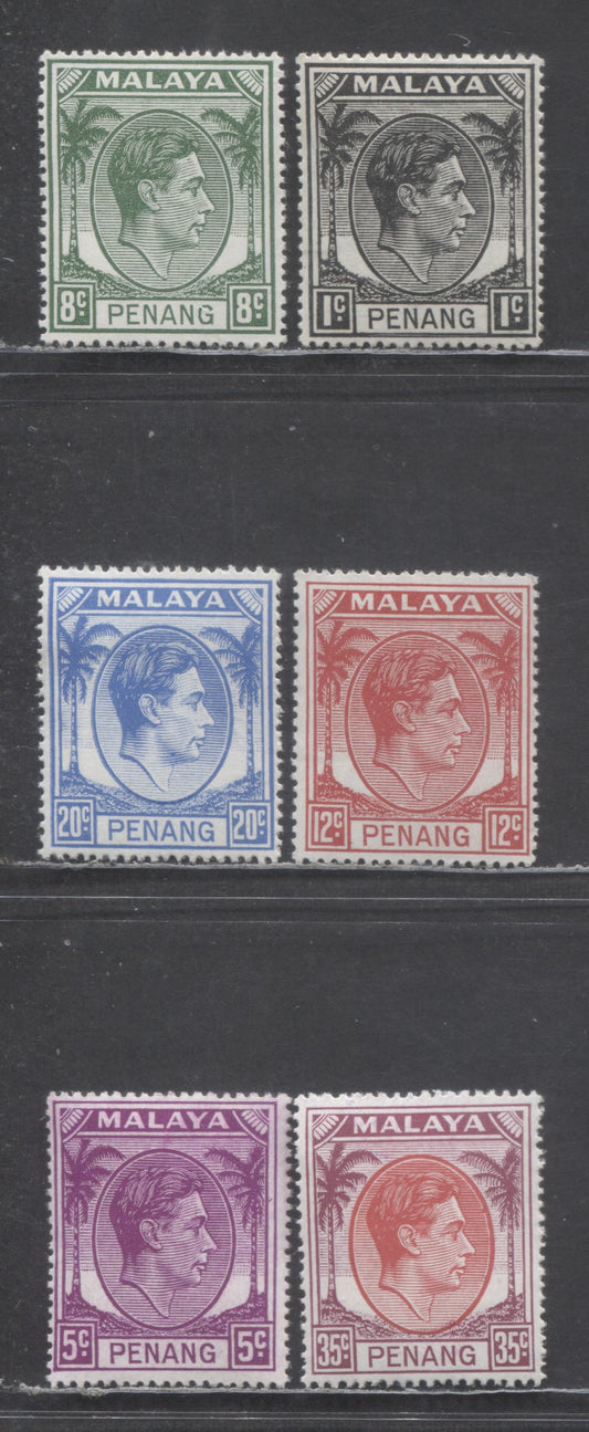 Lot 64 Malaya - Penang SC#3/17 1949-1952 King George VI Keyplates, 6 VFOG Singles, Click on Listing to See ALL Pictures, Estimated Value $10