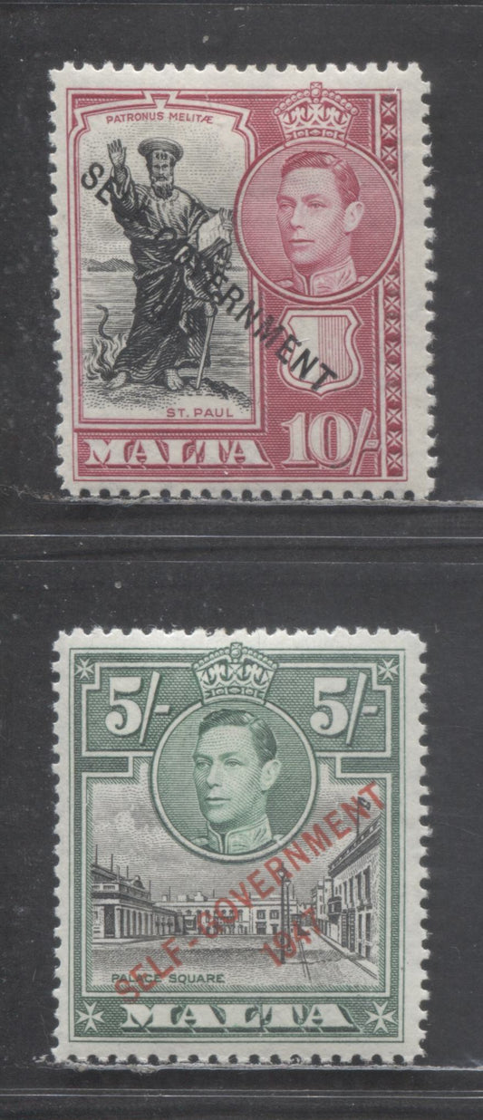 Lot 86 Malta SC#221-222 1947 Self Government Overprint Issue, 2 F/VFOG Singles, Click on Listing to See ALL Pictures, Estimated Value $25