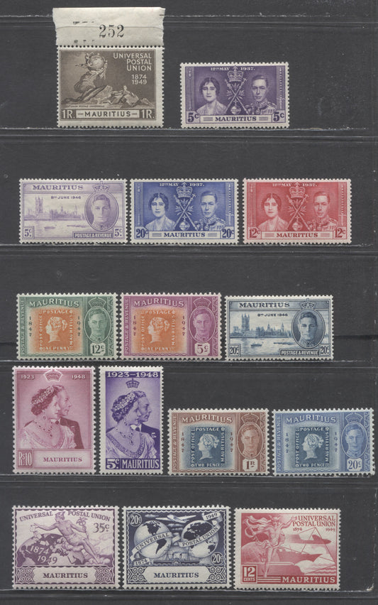 Lot 87 Mauritius SC#208/234 1937-1949 Coronation - UPU, 15 F/VFOG Singles, Click on Listing to See ALL Pictures, Estimated Value $8
