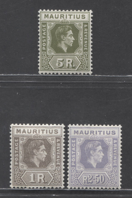 Lot 89 Mauritius SC#219-221a 1938-1943 King George VI Imperium Keyplates, 3 VFOG Singles, Click on Listing to See ALL Pictures, 2022 Scott Classic Cat. $56.5