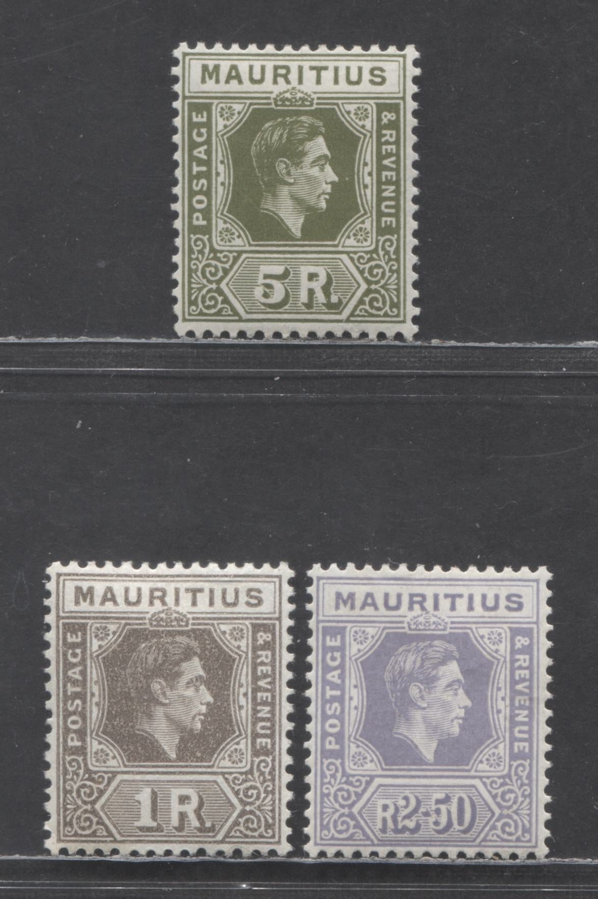 Lot 89 Mauritius SC#219-221a 1938-1943 King George VI Imperium Keyplates, 3 VFOG Singles, Click on Listing to See ALL Pictures, 2022 Scott Classic Cat. $56.5