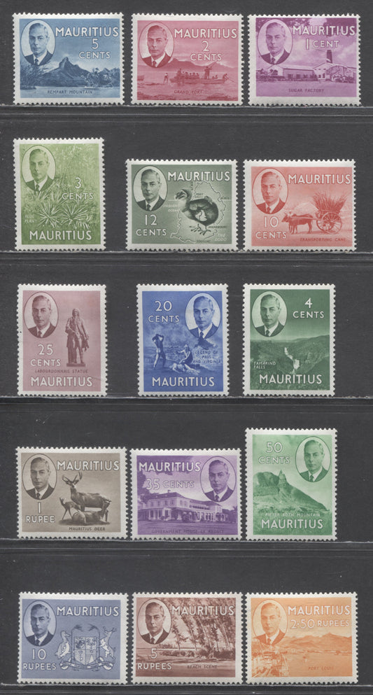 Lot 93 Mauritius SC#235-249 1950 Photogravure Pictorials, 15 F/VFOG Singles, Click on Listing to See ALL Pictures, Estimated Value $30