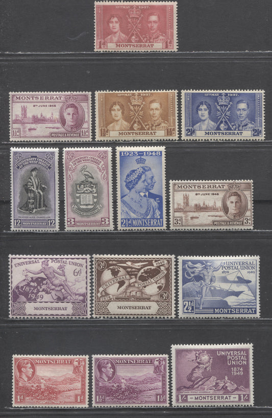 Lot 95 Montserrat SC#89/113 1937-1951 Coronation - University Issues, Perf 13, 1938 Printings, 14 VFOG Singles, Click on Listing to See ALL Pictures, Estimated Value $25