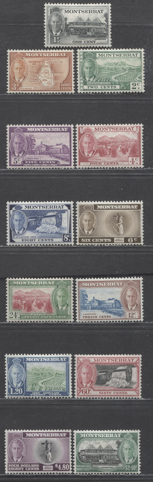Lot 97 Montserrat SC#114-126 1951 Pictorial Definitives, 13 VFOG Singles, Click on Listing to See ALL Pictures, Estimated Value $35
