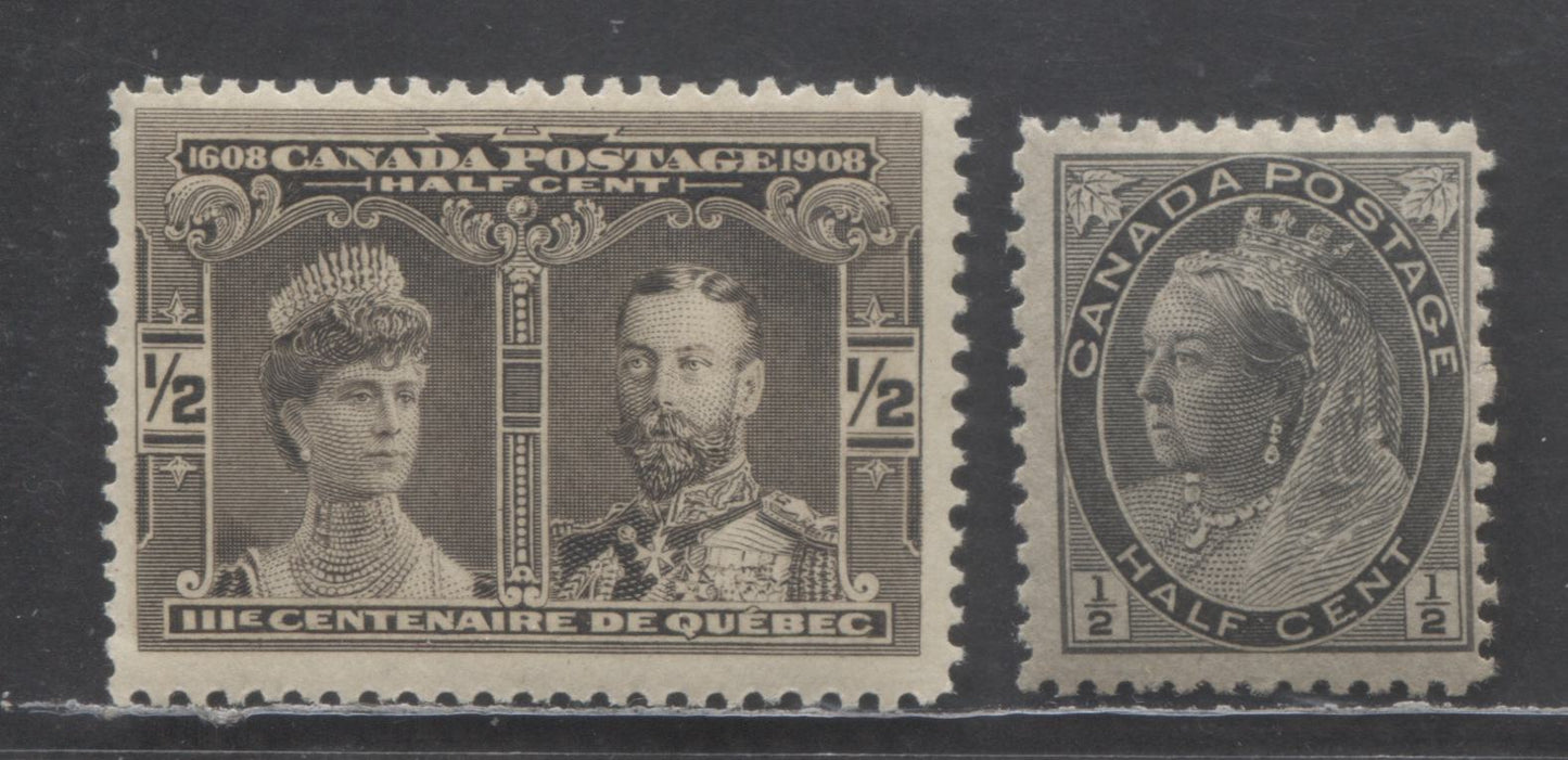 Canada #74, 96 1/2c Gray Black & Black Brown Queen Victoria & Prince/Princess Of Wales, 1898-1908 Numeral & Quebec Tercentenary Issues, 2 FNH Singles