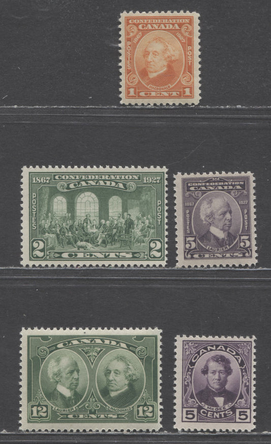 Canada #141-142, 145, 146-147 1c-12c Orange - Green Sir John A Macdonald - Laurier & Macdonald, 1927 60th Anniversary Of Confederation & Historical Issues, 5 FNH Singles