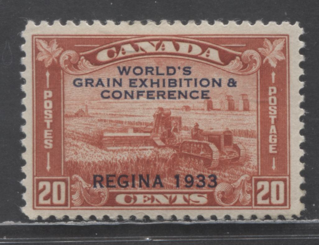 Canada #202 20c Indian Red Harvesting Wheat Overprint, 1933 Grain Exhibition Issue, A VFOG Single With Deep Cream Gum