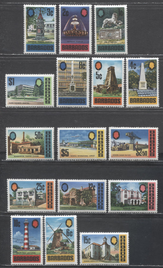 Lot 60 Barbados SC#328-343 1970 Pictorial Definitives, On Normal Paper, 16 VFOG Singles, Click on Listing to See ALL Pictures, Estimated Value $7