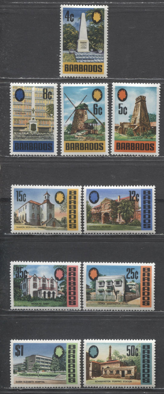 Lot 61 Barbados SC#331a/341a 1972-1974 Pictorial Definitives, Reprints, 10 VFOG Singles, Click on Listing to See ALL Pictures, Estimated Value $19