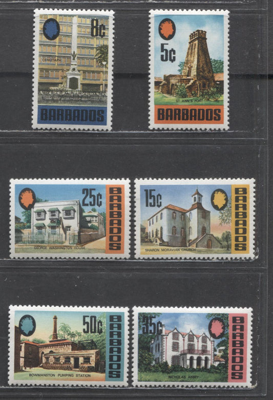 Lot 62 Barbados SC#332a/340a 1974 Pictorial Definitives, Reprints, 6 VFNH Singles, Click on Listing to See ALL Pictures, 2017 Scott Cat. $21.6