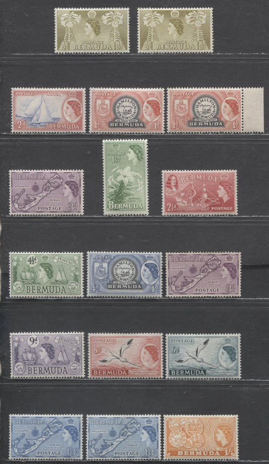 Lot 64 Bermuda SG#135 (SC# 143)/145bc (SC# 157) 1953-1954 Pictorial Definitives, Includes Later Printings, 17 VFOG Singles, Click on Listing to See ALL Pictures, Estimated Value $40