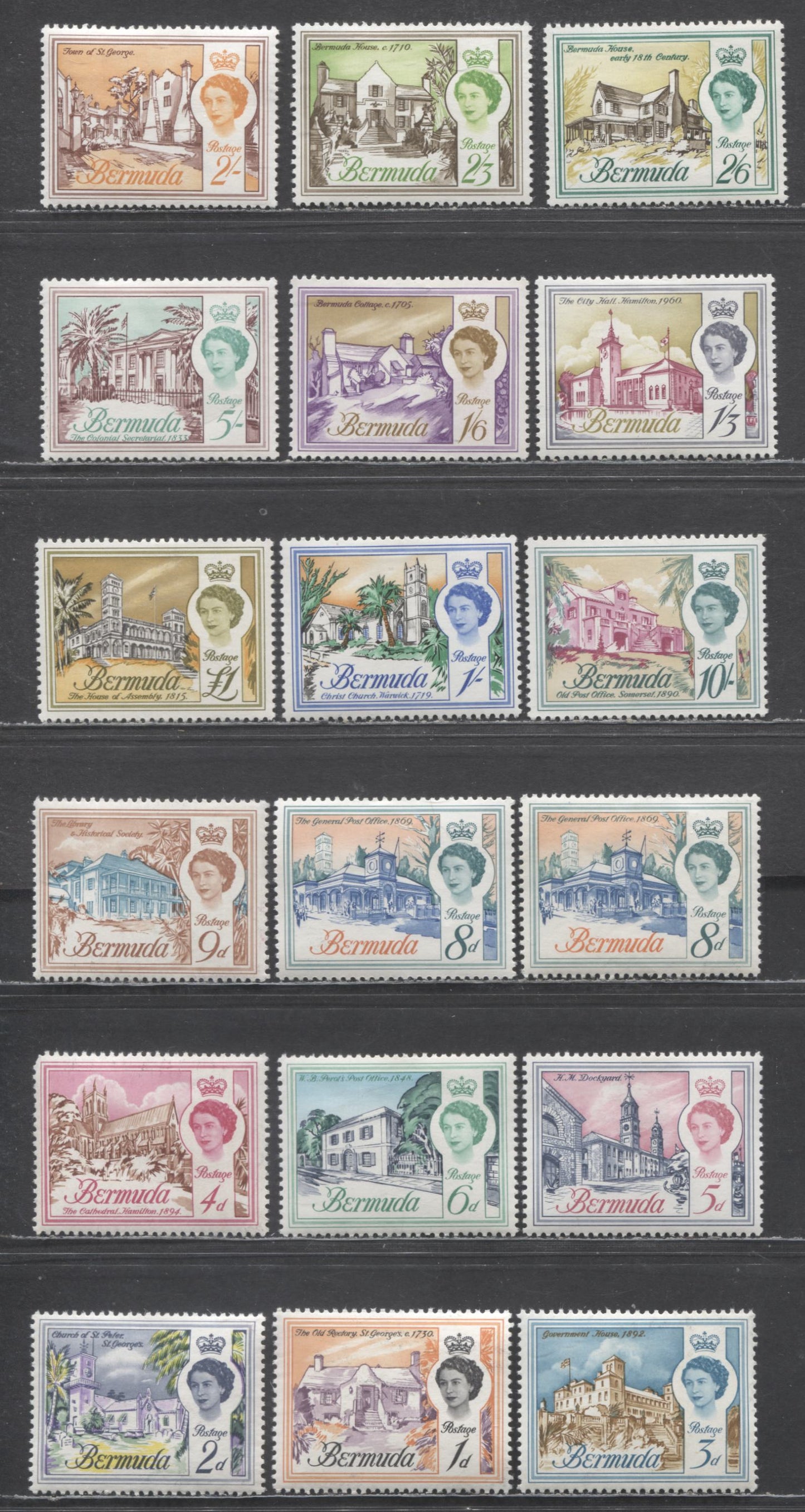 Lot 67 Bermuda SC#175-191 1962-1965 Photogravure Issue, 18 VFOG Singles, Click on Listing to See ALL Pictures, Estimated Value $16