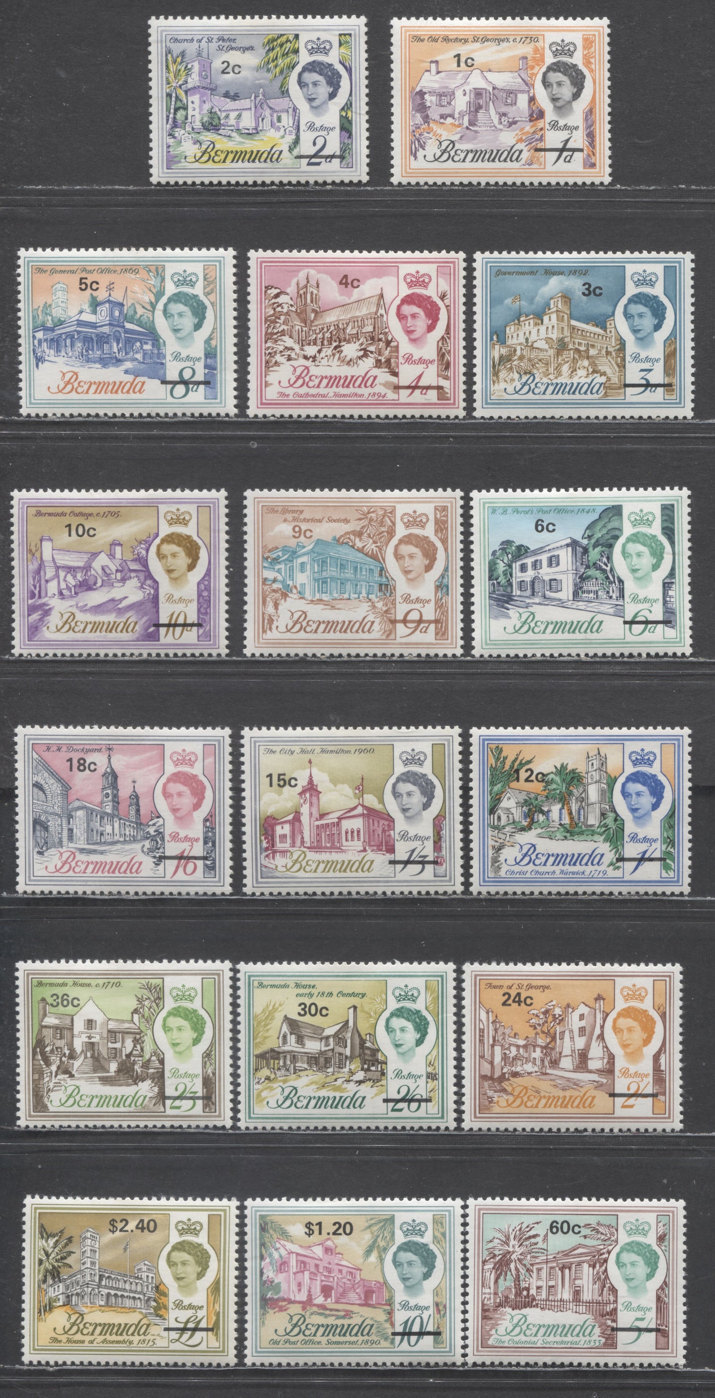 Lot 69 Bermuda SC#238-254 1970 Buildings Issue, 17 VFOG Singles, Click on Listing to See ALL Pictures, Estimated Value $15
