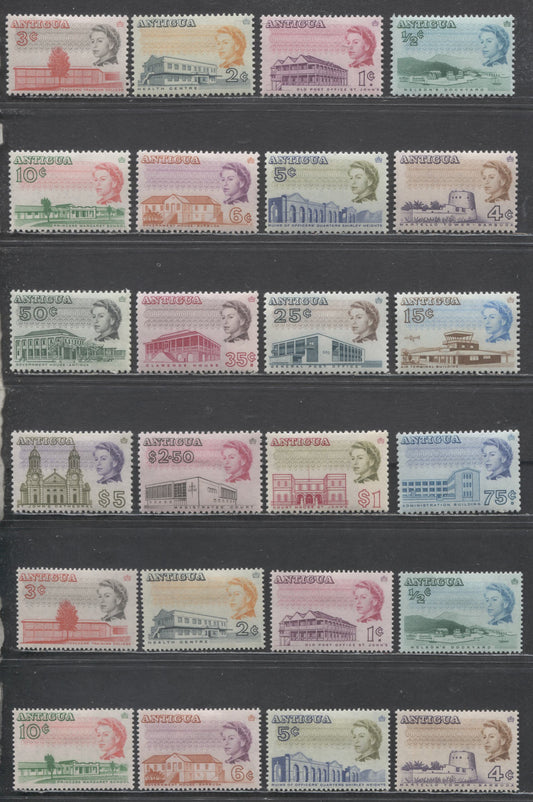Lot 9 Antigua SC#167-182 1966-1969 Pictorial Definitives, Perf 11.5x11 & 13.5 On Ordinary Paper, 24 VFOG Singles, Click on Listing to See ALL Pictures, Estimated Value $20