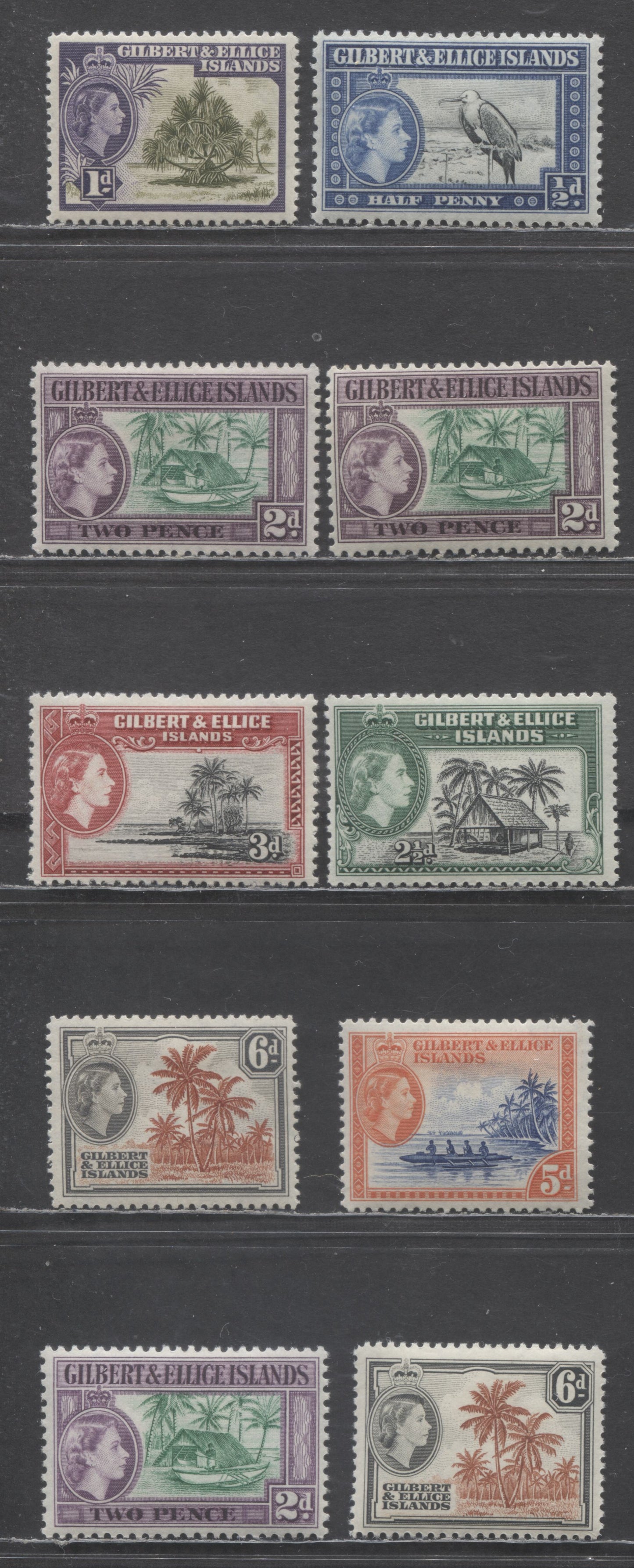 Lot 1 Gilbert & Ellice Islands SG#64 (SC# 61)-70 (SC# 67) 1956-1965 Pictorial Definitives, 10 F/VFOG Singles, Click on Listing to See ALL Pictures, Estimated Value $25