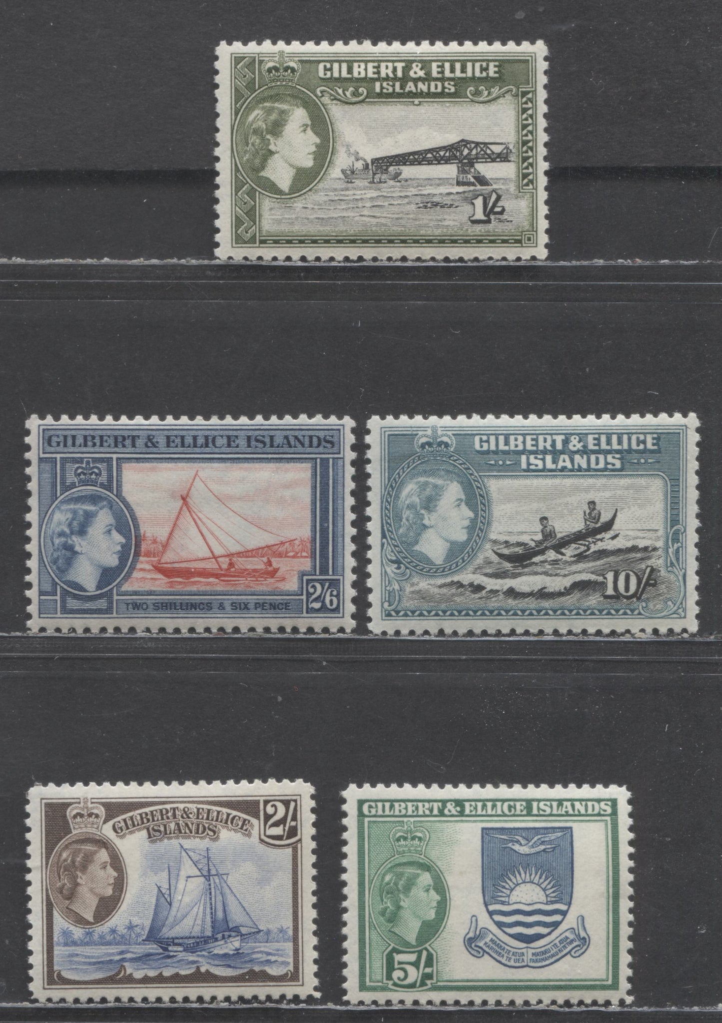 Lot 2 Gilbert & Ellice Islands SC#68-72 1956-1965 Pictorial Definitives, 5 VFOG Singles, Click on Listing to See ALL Pictures, Estimated Value $25