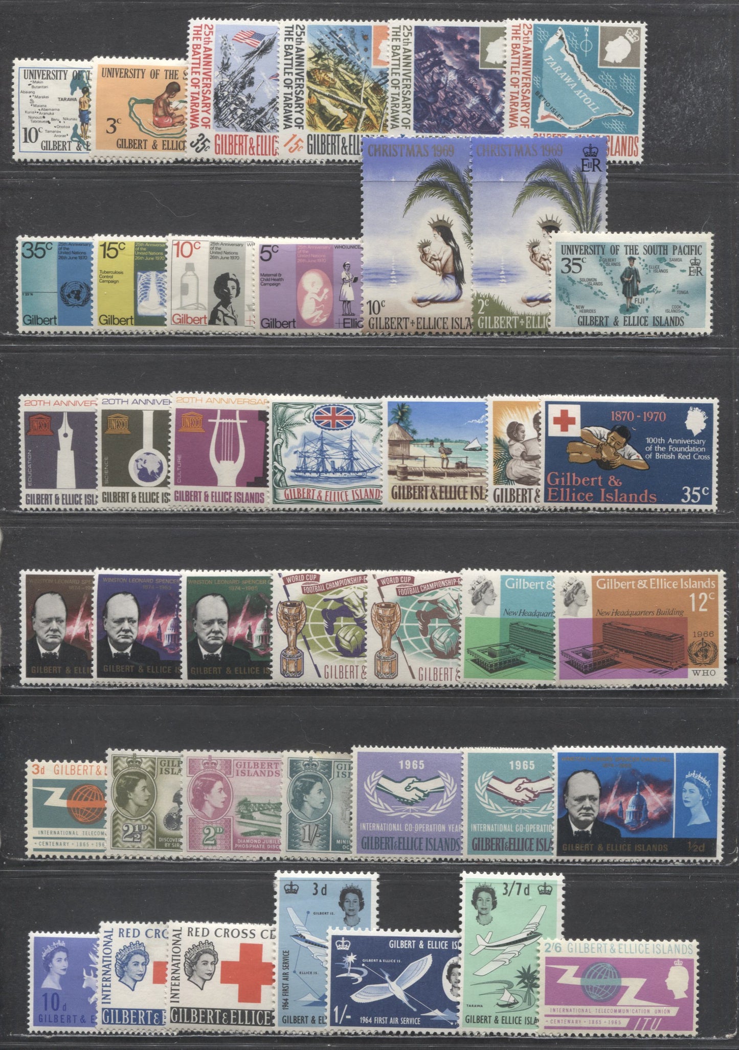 Lot 3 Gilbert & Ellice Islands SC#73/161 1960-1970 60th Anniversary Of Phosphate Discovery - 25th Anniversary Of United Nations, 41 F/VFOG Singles, Click on Listing to See ALL Pictures, Estimated Value $10