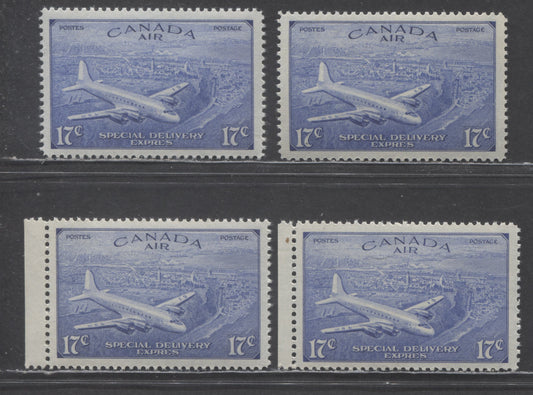 Canada #CE3-CE4 17c Airplane, 1946 Air Mail - Special Delivery Issue, 4 VFNH Singles Different Shades And Papers