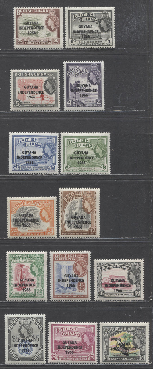 Lot 51 Guyana SC#7-19 1966-1967 London Independence Overprints, Block CA Wmk Upright, 14 F/VFOG Singles, Estimated Value $11