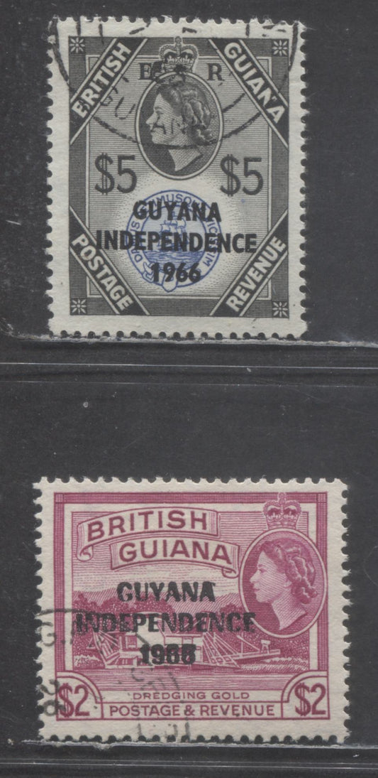 Lot 52 Guyana SC#6/32G 1966-1967 Overprinted Issues, 2 Very Fine Used Singles, Click on Listing to See ALL Pictures, 2017 Scott Cat. $60