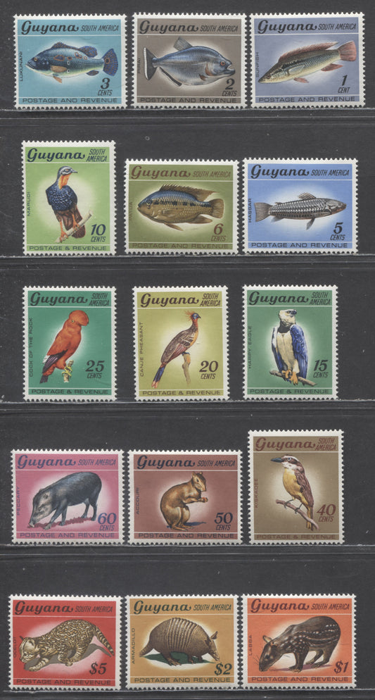 Lot 56 Guyana SC#39-53 1968 Flora & Fauna Definitives, Dex Gum, No Wmk, 15 VFOG Singles, Click on Listing to See ALL Pictures, Estimated Value $9