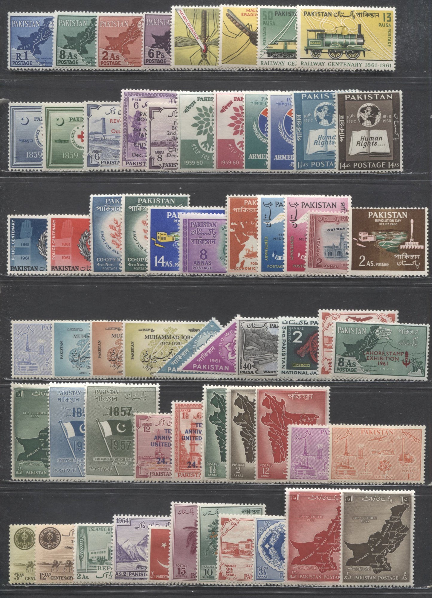 Lot 105 Pakistan SC#63/161 1952-1962 5th Anniversary Of Independence - Malaria Eradication Issues, 61 F/VFOG Singles, Estimated Value $25