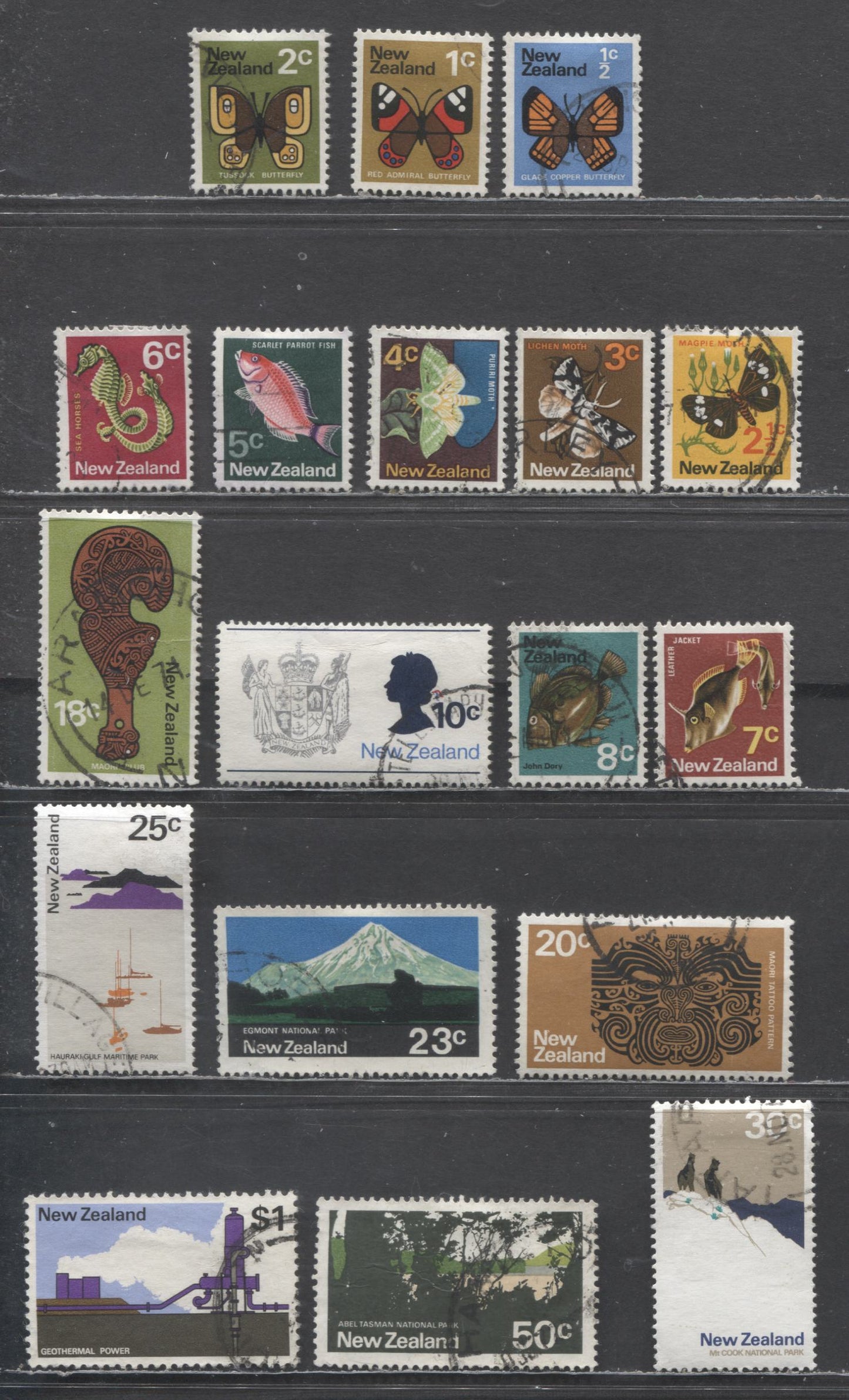 Lot 56 New Zealand SC#438/457 1970-1971 Decimal Pictorial Definitives, 18 Fine/Very Fine Used Singles, Click on Listing to See ALL Pictures, Estimated Value $5