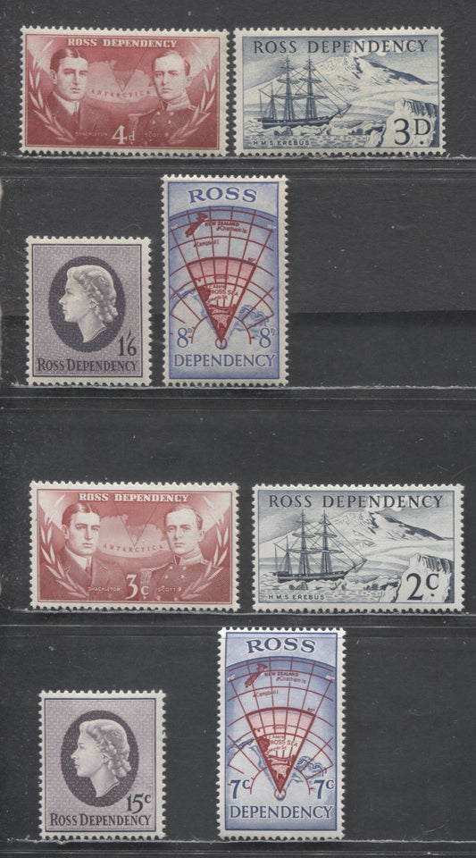 Lot 57 New Zealand - Ross Dependency SC#L1-L8 1957-1967 Definitives, 8 VFOG Singles, Click on Listing to See ALL Pictures, Estimated Value $35