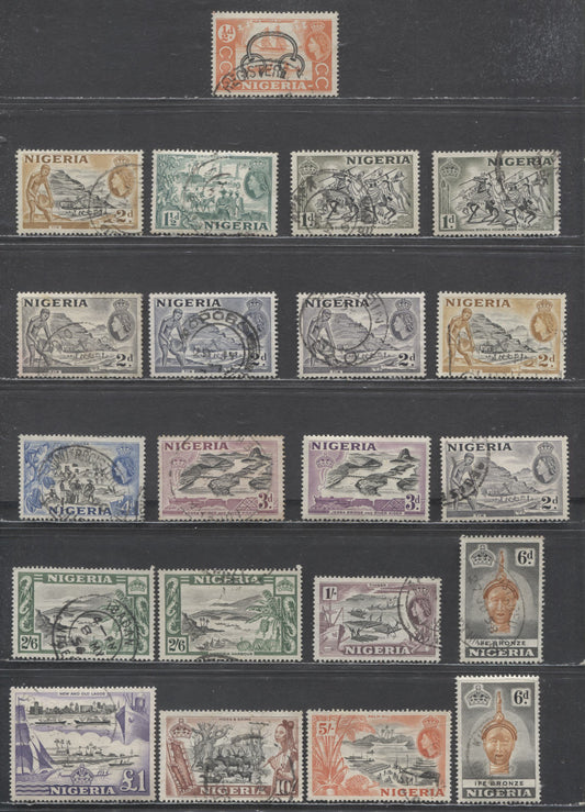 Lot 60 Nigeria SG#69 (SC# 80)/80 (SC# 93b) 1953-1954 Queen Elizabeth II Pictorial Definitives, 21 Very Fine Used Singles, Click on Listing to See ALL Pictures, Estimated Value $25