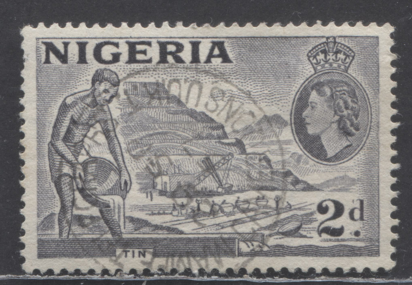 Lot 63 Nigeria SG#93var 2d Bluish Gray 1953-1954 Queen Elizabeth II Pictorial Definitives, Type A, 2d Re-Entry, A Fine Used Single, Click on Listing to See ALL Pictures, Estimated Value $10